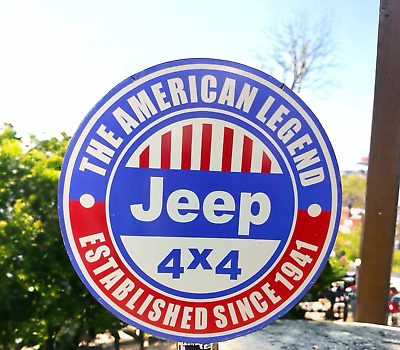#ad JEEP THE AMERICAN LEGEND PORCELAIN ENAMEL SIGN 48 INCHES 4 FEET DSP