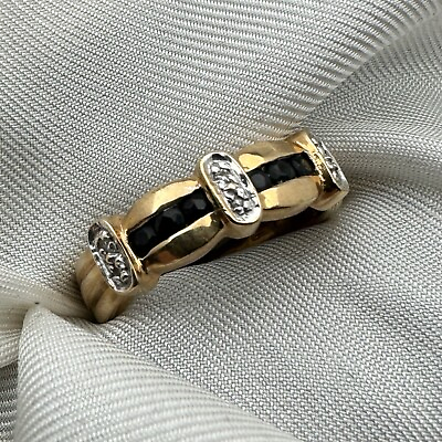 #ad 9ct Vintage Yellow Gold 0.10ct Sapphire amp; Diamond Ring Size L1 2 Hallmarked