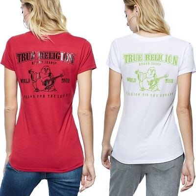 #ad True Religion Women#x27;s Buddha Logo Deep V Neck Tee T Shirt