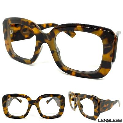 #ad Oversize Retro Style Lensless Eye Glasses Super Thick Leopard Frame Only NO Lens