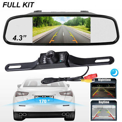 #ad 4.3#x27;#x27; Car Rear View Backup Camera Mirror Parking Reverse System Waterproof Kit
