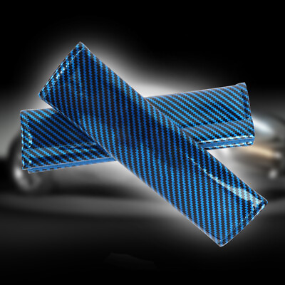 #ad 2Pcs Blue Carbon Fiber Look Car Seat Belt Covers Shoulder Pad Universal Fit