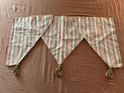 #ad triple point valance 3 pieces colonial style gold green stripe lined tassels
