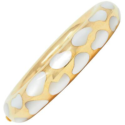 #ad Tiffany amp; Co. Vintage Mother Of Pearl 18 Karat Yellow Gold Inlay Bangle Bracelet
