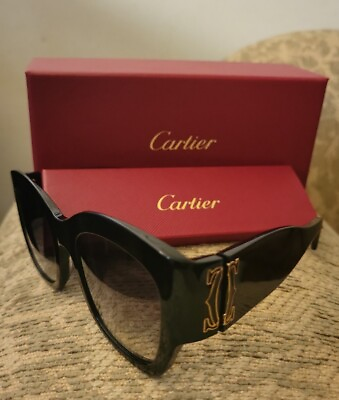 #ad Cartier Sunglasses Double C CT0304S 001 Shiny Black Frame Grey Gradient Lenses