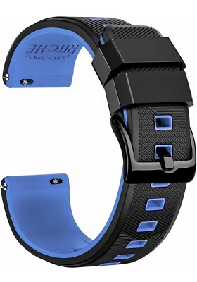 #ad Ritche silicone Black blue watch strap 18mm Blue open package