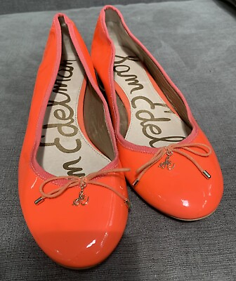 #ad Sam Edelman Women’s Leather Neon Orange Patent Low Heel Ballet Natalie Size 10m