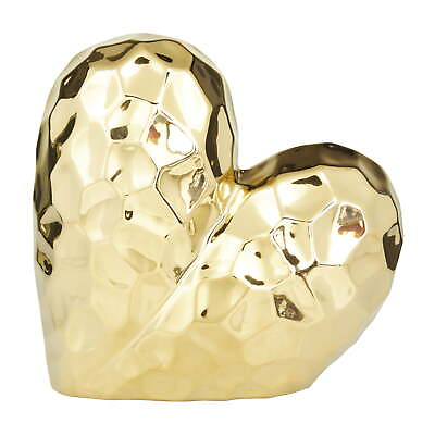 #ad 8quot; x 8quot; Gold Porcelain Dimensional Angled Origami Inspired Heart Sculpture