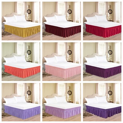 #ad King 80x78#x27;#x27; Wrap Around Bed Skirts 15quot; Drop Elastic Ruffles Easy Silky Solid