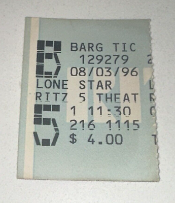 #ad 8 3 96 Lone Star Movie Video Film Ticket Stub Ritz 5 Theater Adult Bargain $4