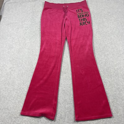 #ad Juicy Couture Womens Size L Pull On Flare Velour Pants Pink Its Exhausting Y2K