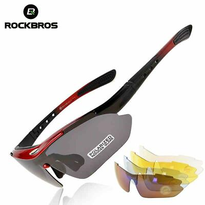 #ad ROCKBROS Cycling Sunglasses Bike Polarized Goggles Hiking Glasses Black Red