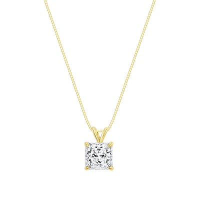 #ad 1.25 Ct Princess 14K Yellow Gold Simulated Diamond Solitaire Pendant Necklace 18