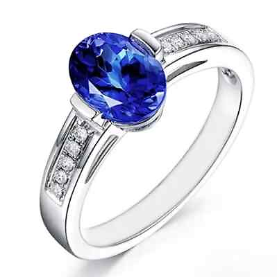 #ad 2.10Ct 100% Natural Blue Tanzanite IGI Certified Diamond Ring In 14KT White Gold