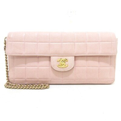 #ad Auth CHANEL Chocolate Bar A15316 Light Pink Lambskin Shoulder Bag Gold hardware
