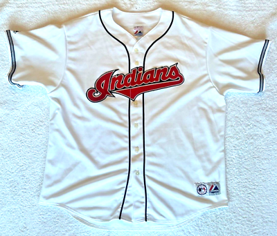 #ad Cleveland Indians Jersey 2XL Mens Cool Base Majestic White MADE IN USA