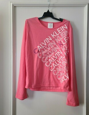 #ad Calvin Klein Jeans Girls Large Long Sleeve Pink Logo Top $50