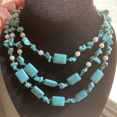 #ad vintage South Western Turquoise Necklace Spider Web Sleeping Beauty 3strands.