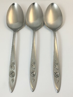 #ad 3 Oneida MY ROSE Community Stainless Flatware 8 1 4quot; Solid Serving Spoons