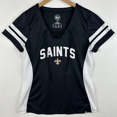#ad NFL New Orleans Saints Top Women#x27;s Large T Shirt ‘47 Bling Lace Up V Neck Read