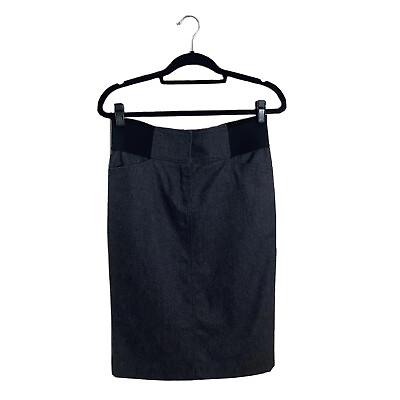 #ad Dolce amp; Gabbana grey w black waistband virgin wool pencil skirt IT 42 US 4 6