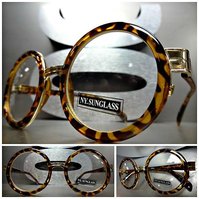 #ad Men Women CLASSIC VINTAGE Style Clear Lens EYE GLASSES Round Tortoise Gold Frame