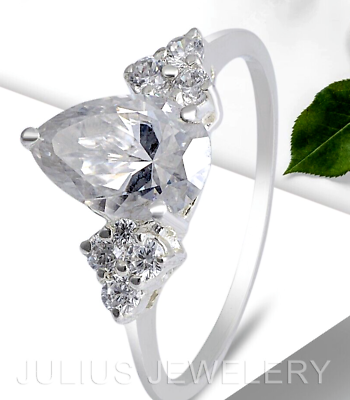#ad White Diamond Pear Shape 3.50 Ct Engagement Diamond Silver Ring Sparkle Bridal
