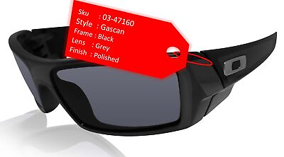 #ad Oakley Gascan 03 471 Polished Black Frame Grey Authentic Sunglasses 0OO9014