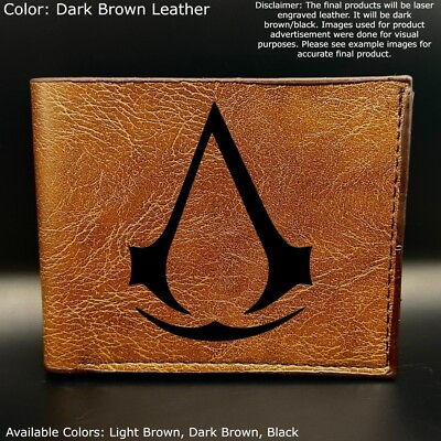 #ad Custom Engraved ASSASSINS CREED LOGO Leather Bifold Wallet 3 Color Choices