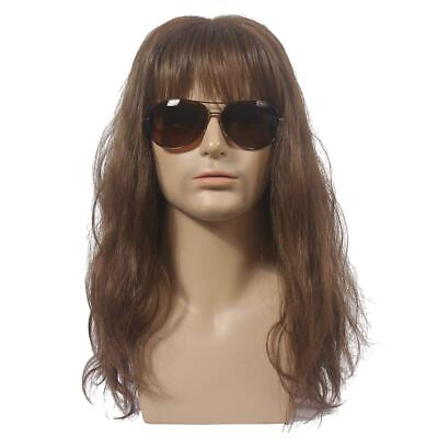 #ad 80s Long Brown Curly Cosplay Wig for Men