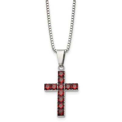 #ad Stainless Steel Polished with Red Square CZ Cross 18quot; Necklace