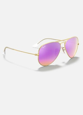 #ad Ray Ban 3025 112 4T Aviator Flash Lens Violet￼ Mirrored With Matte Gold Frame