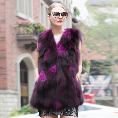 #ad Winter New Fox Fur Vest Women Fur Slim Fit Fashion Tank Top Gilet Waistcoat Coat