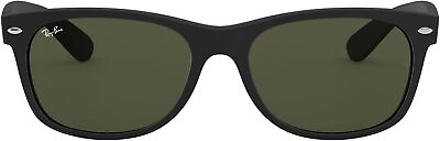 #ad Ray Ban RB2132 New Wayfarer Square Sunglasses Rubber Black G 15 Green 58 mm