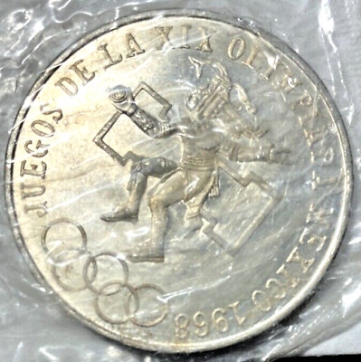 #ad 1968 Mexico 25 Pesos Olympic Games Juegos de la XIX Olimpiada 72% Silver