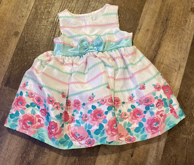 #ad Nannette Baby Girls Dress 3 6 Months Sleeveless Flower Green White Pink Floral