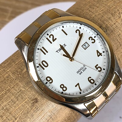 #ad Timex Indiglo Woodcrest Two Tone Mens Analog Quartz Watch 40mm