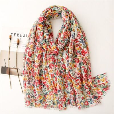 #ad Polka Floral Viscose Scarf Cotton Wrap Casual Scarves Women Fashion Accessories $18.86