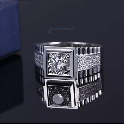 #ad Moissanite Men#x27;s Engagement Ring Solid 14K White Gold 2.50 Carat Round Cut VVS1 $232.29