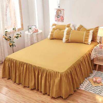 #ad 1pc Ruffles Bed Sheet Yellow Bed Skirts 120 150 180 200 Pillowcase need order