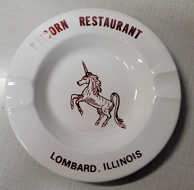 #ad Small White Advertising Ashtray Unicorn Restaurant Lombard Illinois