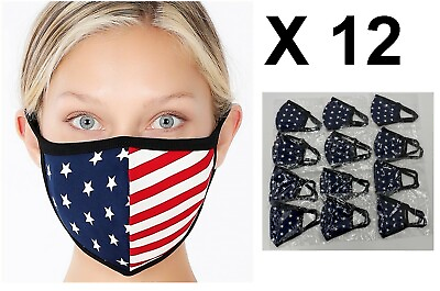 #ad 12 Face Masks American Flag Patriotic Stars Stripe red white blue Covering