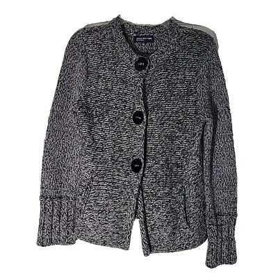 #ad Jones New York Sweater Womens Medium Cardigan Wool Gray Chunky Knit Snap Closure