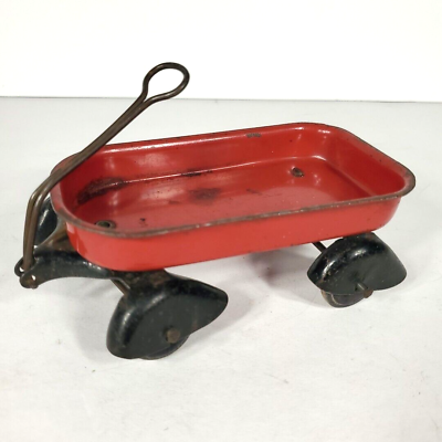 #ad Vintage 30s Wyandotte Pressed Steel Toy Wagon Streamline Metal Red Black Fenders