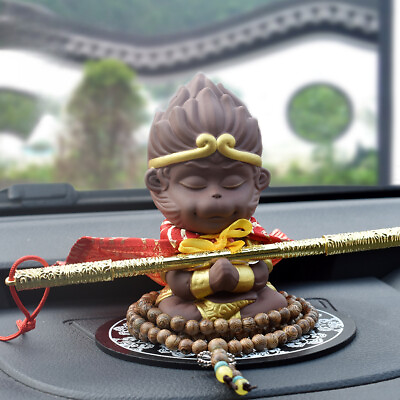 #ad 12cm High Purple Sand Pottery Monkey King car Accessories Decoration Buddha