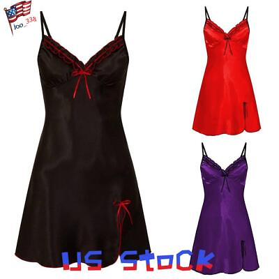#ad Sexy Womens Lace Strappy Lingerie Dress Party Chemise Sleepwear Nightdress
