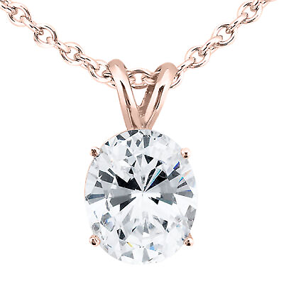 #ad Oval Diamond Pendant Necklace Natural Treated 14K Rose Gold H SI2 0.95 Carat IGI