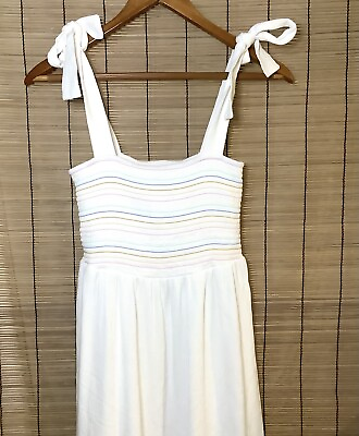 #ad Women#x27;s XS Lauren Conrad Cinderella White Summer Stripe Sun Dress Lined Knee Len $16.00