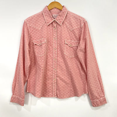 #ad Ryan Michael Womens Shirt Large Pink Snap Button Long Sleeve Western