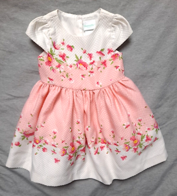 #ad Nannette Baby Pink Dress 18M Short Sleeve Pink Flowers